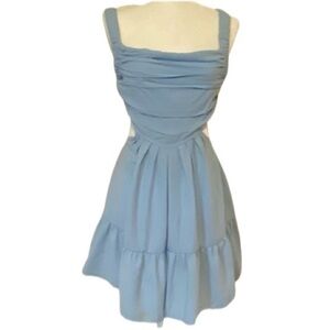 Shein Baby Blue Ruched Cut Out Ruffle Mini Cami Dress Medium